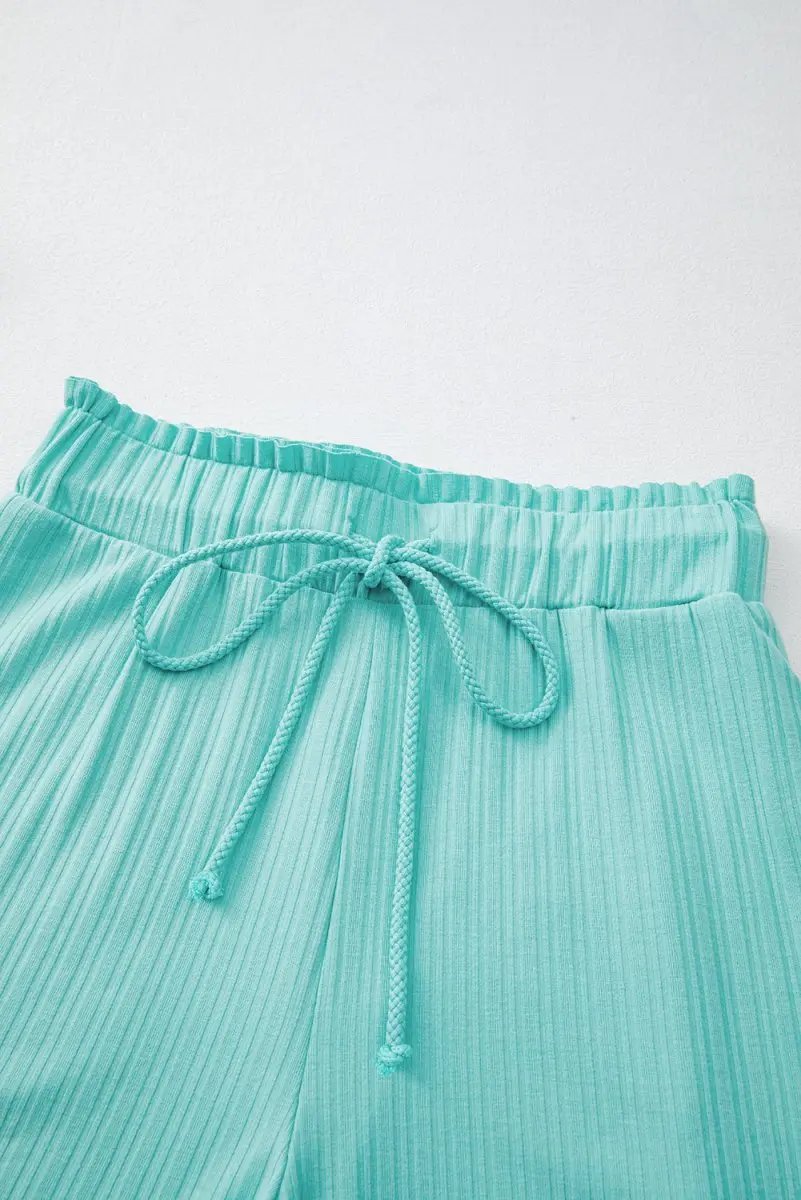 Mint Green Ribbed Button V Neck Tank Top and Shorts Set - Love Salve